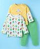 WOW Clothes  Knitted Full Doctor Sleeves Bear Printed T-Shirts & Lounge Pant Set  - White Yellow & Green