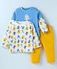 WOW Clothes  Knitted Full Doctor Sleeves Bear Printed T-Shirts & Lounge Pant Set  - White Golden & Blue