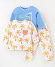 Wow Clothes Cotton Knit Full Sleeves T-Shirts & Lounge Pant Set With Animal & Tropical Print - White & Sky Blue
