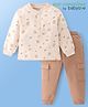 Babyoye Qulited Fabric Full Sleeves Henley Neck T-Shirt & Lounge Pants Set With Animal Print - Multicolor