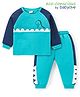 Babyoye Cotton Knit Raglan Sleeves T-Shirt & Lounge Pants Winter Wear Set With Dino Print - Turquoise