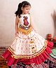 Halemons Pure Handloom Sleeveless Krishna Embroidered  Pleated Lehenga Choli - White