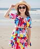 Ollington St. Poplin Woven Half Sleeves Printed Top & Skirt Co-Ord Set With Bow & Knot Detailing - Pink