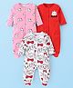Babyhug Disney Interlock Knit Full Sleeves Sleep Suits with Stripes & Aristocats Graphics Pack of 3 - Pink Red & White