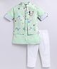 LITTLE COLLARS Full Sleeves  Floral Printed Kurta Pyjama & Jacket Set - Green