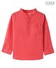 Babyhug Cotton Linen Woven Full Sleeves Mandarin Collar Solid Kurta Shirt - Coral