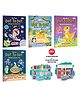 My first Dot to Dot Sticker&Colour Fun-Under the Sea, Jungle, Space and Dinosaurs with 10 wax crayons&12 Water colour sketch pen:Coluring book for kids,Sticker colouring Book|Pack of 4 Colouring Books
