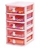 House of Quirk 5 Tier Transparent Cosmetic Jewelry Box Office Desktop Drawer Storage Box Plastic Multi Layer Small Storage Box-Pink