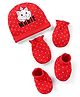Babyhug Disney Interlock Knit Cap Mittens & Booties  with Aristocats Marie Graphics -Red