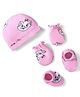 Babyhug Disney Interlock Knit Cap Mittens & Booties With Marie Graphics Pink - Diameter 9.5 cm