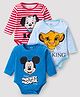 Babyhug Disney Interlock Knit Full Sleeves Striped Onesies with  101 Dalmatians  Mickey Mouse & The Lion King Graphics Pack of 3 - Blue & Red