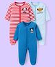 Babyhug Disney Cotton Knit Full Sleeves Striped Sleep Suits With Mickey Mouse 101 Dalmatians & Lion King Graphics Pack Of 3 - Blue Red & Sky Blue