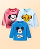 Babyhug Disney Single Jersey Knit Full Sleeves T-Shirt with Mickey Mouse 101 Dalmatians & Lion King Print Pack of 3 - Red & Blue