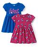 Doodle Poodle Cotton Half Sleeves Text Butterfly Printed Frocks Pack of 2 - Blue & Purple