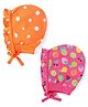 Babyhug 100% Cotton Knit Polka Dots & Fruit Printed Bonnet Bonnet Caps Pack of 2 - Orange & Pink