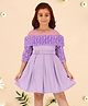 Cutecumber Three Fourth Sleeves Floral Applique Detailed Fit & Flare Dress - Purple