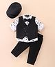 Robo Fry Lycra Knit Full Sleeves Nautical Theme Printed 3 Piece Party Suit with Bow & Hat - Black