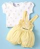 ToffyHouse Interlock Knit Dungaree with Half Sleeves T-Shirt with Floral Bunny Print & Embroidery - Blue & White