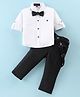 Robo Fry Cotton Woven Full Sleeves Solid Color Shirt & Trousers With Suspender & Bow - White & Black