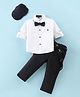 Robo Fry Cotton Woven Full Sleeves Solid Color Shirt & Trousers With Suspender & Bow - White & Black