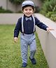 Robo Fry Cotton Woven Full Sleeves Checkered Shirt & Trouser With Bow Hat & Suspender - Navy Blue