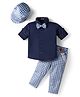 Robo Fry Cotton Woven Full Sleeves Checkered Shirt & Trouser With Bow Hat & Suspender - Navy Blue
