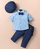 Robo Fry Cotton Woven Full Sleeves Printed Shirt & Trouser With Hat Bow & Suspender - Light Blue