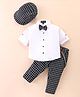 Robo Fry Cotton Woven Full Sleeves Solid Shirt & Checkered Trouser Set with Hat Bow & Suspender - White