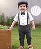 Robo Fry Cotton Woven Full Sleeves Solid Shirt & Checkered Trouser Set with Hat Bow & Suspender - White