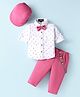 Robo Fry Cotton Woven Full Sleeves  Nautical Theme Printed Shirt & Trouser Set with Bow Hat & Suspender -White
