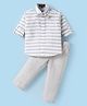 Robo Fry Linen Woven Full Sleeves Striped Shirt & Trouser with Bow - Light Grey