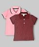 Hrit 100% Cotton Pack Of 2 Half Sleeves Polka Dots & Side Tape Detailed Polo Tees - Pink & Maroon