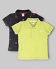 Kiwi 100% Cotton Pack Of 2 Half Sleeves Brand Logo Embroidered & Stars Printed Polo Tees - Neon & Navy Blue