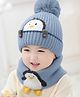 SYGA Winter Knitted Beanie Hat with Scarf Stretchable Woolen Cap with Neck & Ear Protection- Blue
