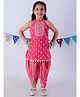 Lil Drama Cotton Sleeveless Floral Printed & Lace Embellished Kurta With Dhoti Set - Red