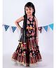 Lil Drama Cotton Sleeveless Floral Printed & Lace Embellished Lehenga Choli With Net Dupatta Set - Black & Multi Colour