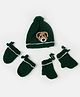 The Original Knit Handmade Teddy Bear Detailed Cap With Socks & Mittens Set - Dark Green
