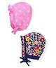 Babyhug 100% Cotton Knit Caps with Polka Dots & Floral Print Pack of 2 - Pink & Navy Blue