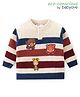 Babyoye Knit Full Sleeves Henlay Striped Sweater with Animals Patch - White Navy & Maroon