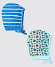 Babyhug 100% Cotton Knit Bonnet Bonnet Caps with Bear Print & Stripes Pack of 2 - Blue