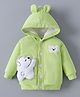 Kookie Kids Full Sleeves Hooded Sweatjacket With Bear Patch & 3D Applique - Light Green
