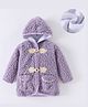 Kookie Kids Full Sleeves Hooded Winter Fur Jacket with Solid Colour & Beads Detailing - Lilac
