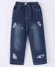 Kookie Kids Cotton Full Length Jeans With Space Embroidery - Navy Blue
