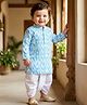 Babyoye Cotton Woven Full Sleeves Printed Kurta Dhoti Set - Light Blue