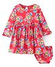 Babyhug Cotton Knit Full Sleeves Frock with Bloomer & Floral Print - Red