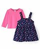 Babyhug Cotton Star Printed Singlet Frock with Full Sleeves Inner Tee - Navy & Pink