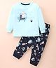 Doreme Single Jersey Knit Full Sleeves T-Shirt & Lounge Pants Set With Floral Print -  Blue & Navy