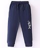 Doreme Single Jersey Knit Full Length Lounge Pants With Text Print - Navy