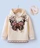 Kookie Kids Full Sleeves Butterfly Applique Hooded Sweatshirt with Crochet Detailing - Beige