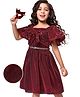Hola Bonita Knit Half Flared Sleeves Glitter Party Frock with Sequin & Bow Detailing - Red